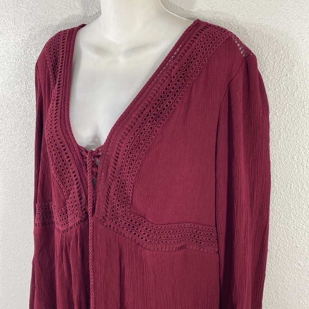 Torrid Zinfandel Burgundy Mini Gauze Lace-Up Skater Dress 2 2X 18 20 RR14 - Picture 11 of 16